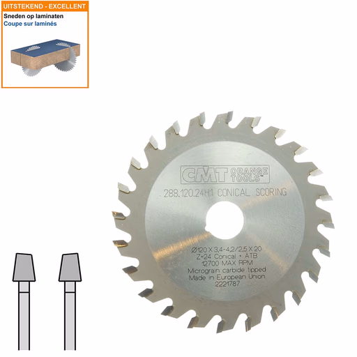 Conische voorritszaag met hardmetalen tanden D=120mm B=20mm P=2,5mm Z24 · 288.120.24H1