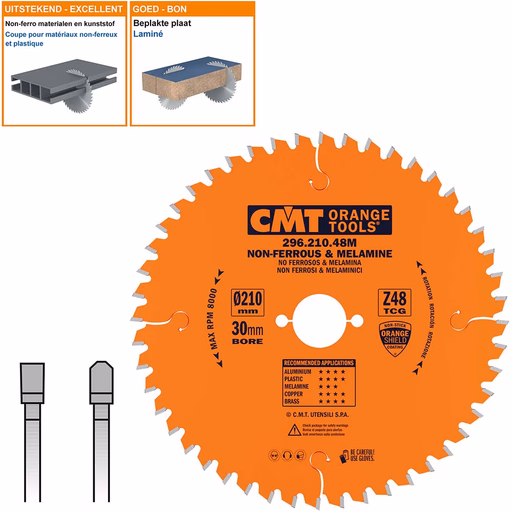 Cirkelzaag voor non-ferro metalen en harde materialen D=210mm K=2,8mm P=2,2mm Z48
