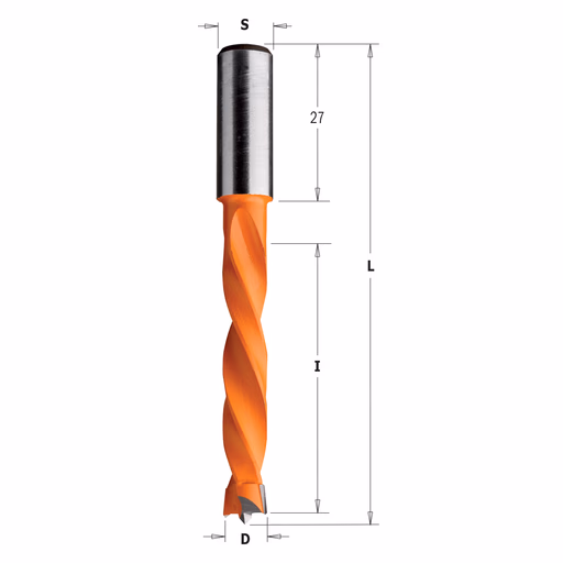 Drevelboor, links D=5mm L=85mm L1=27mm I=50mm