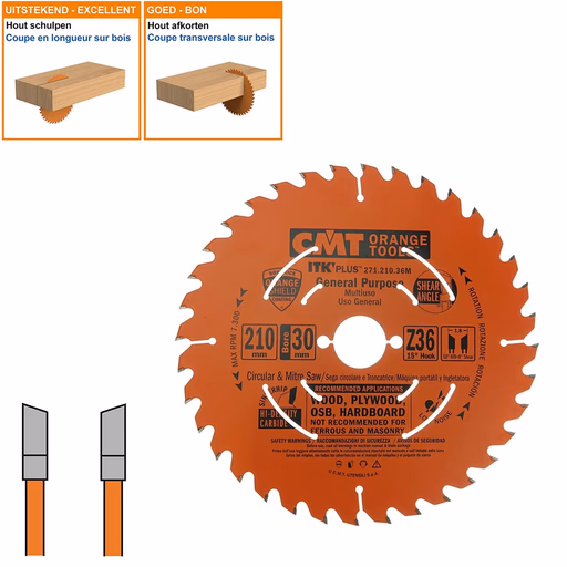 Dunne schulp-en afkortzaag met hardmetalen tanden D=210mm B=25mm K=1,8mm Z36