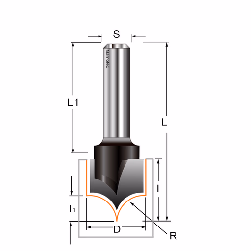 Afrondfrees (punt), HW D=19,05mm S=8mm I=15,9mm R=9,52mm