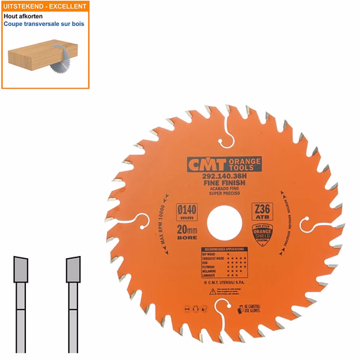 HW afkortcirkelzaag voor draagbare machines D=140mm B=20mm P=1,4mm Z36