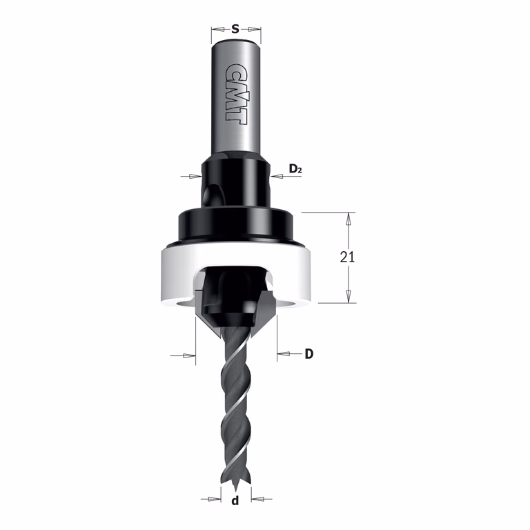 Verzinker met diepte instelling, rechts D=12mm S=8mm A=45° d=3mm