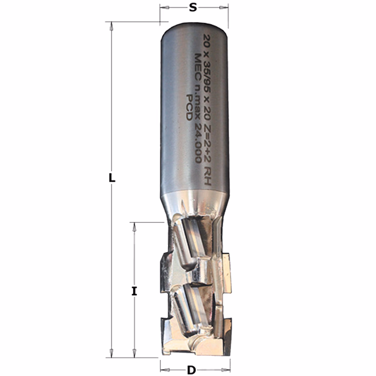 Diamant frees met scherende snij-plaketten D=16mm L=105mm I=45mm Z2+2