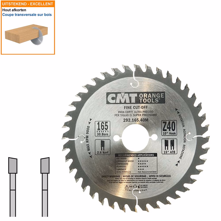HW afkortcirkelzaag voor draagbare machines D=165mm B=30mm P=1,6mm Z40