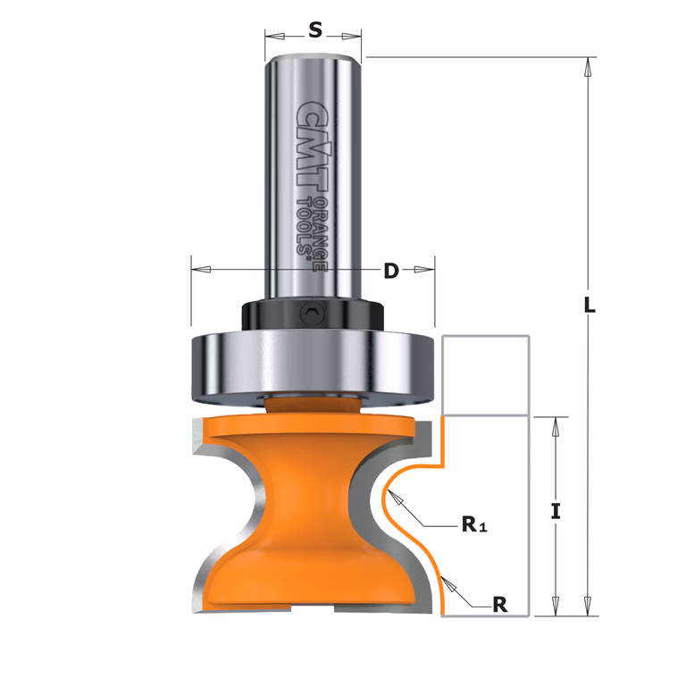 HW vensterbankfrees met geleidelager op de schacht, HW D=38,1mm L=86mm I=35mm