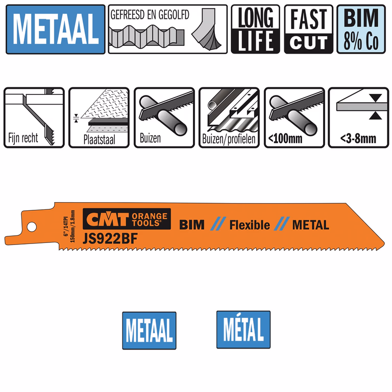 Reciprozaagblad Bi-metaal 150mm x 0,9 x 14TPI · JS922BF-20