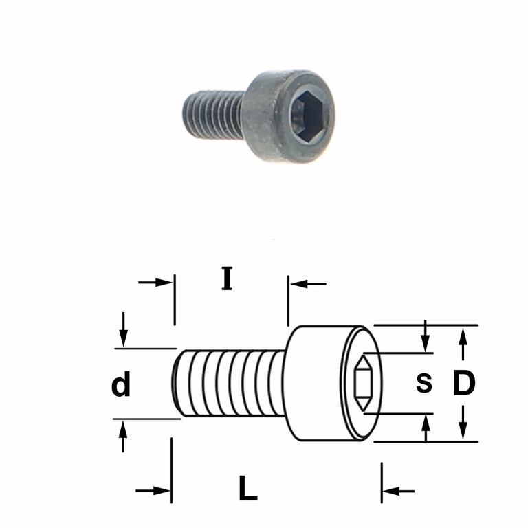 Inbusbout met ronde kop D=5,5mm S=2,5mm L=9mm I=6mm