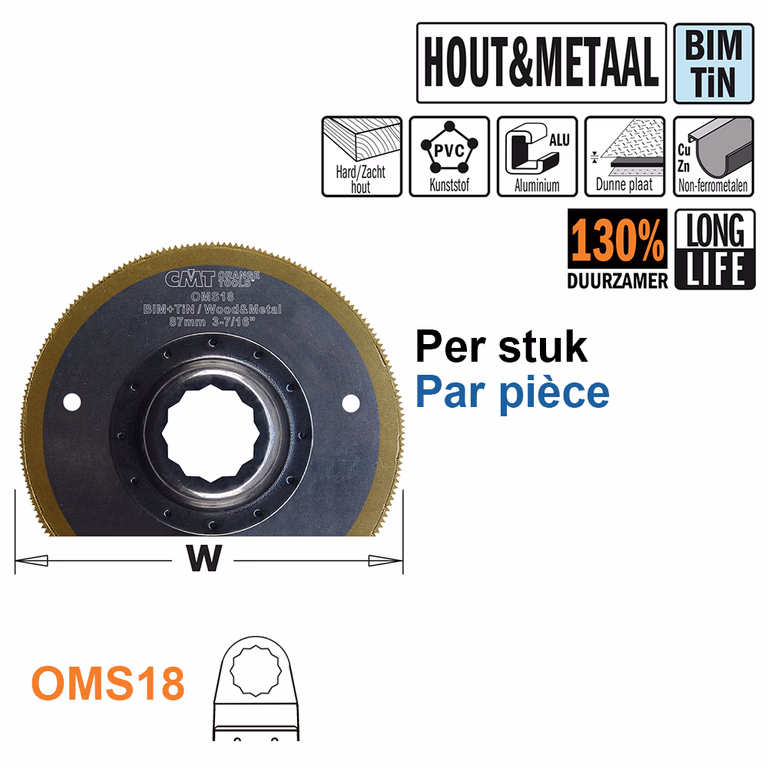 Ronde BIM/TiN multitoolzaagblad voor hout en metaal, 87mm · OMS18-X1