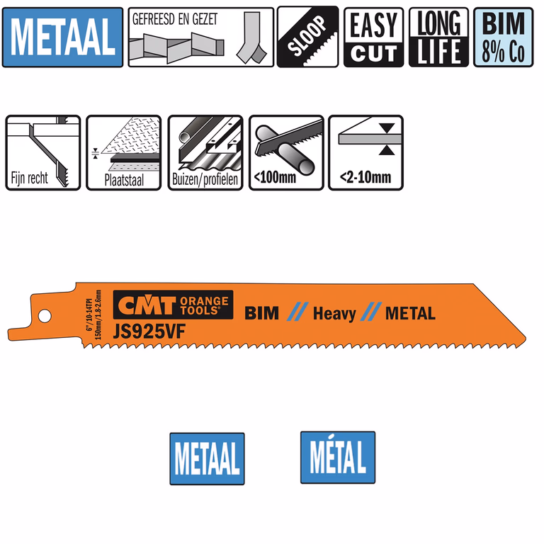 Reciprozaagblad Bi-metaal 150mm x 1,25 x 10-14TPI