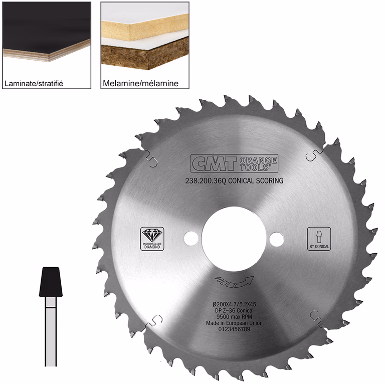 Conische voorritszaag met diamanten tanden D=200mm B=45mm Z36 · 238.200.36Q
