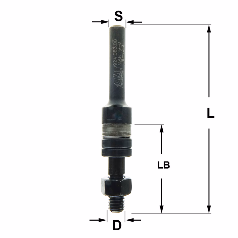 Spindel zonder kogellager lange serie S=8mm L=86mm