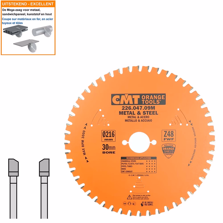 Multi-cirkelzaagblad met hardmetalen tanden D=216mm B=30mm K=2,2mm Z48