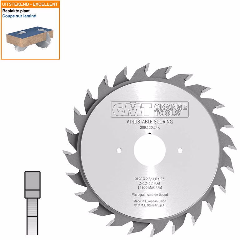 Twee-delige voorritszaag met hardmetalen tanden D=120mm B=22mm Z24