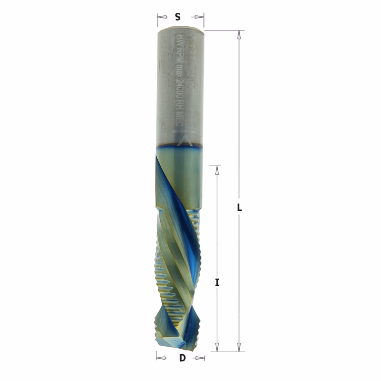 Gecombineerde positieve spiraal - en schrobfrees, HWM + coating D=12mm S=12mm L=80mm I=35mm