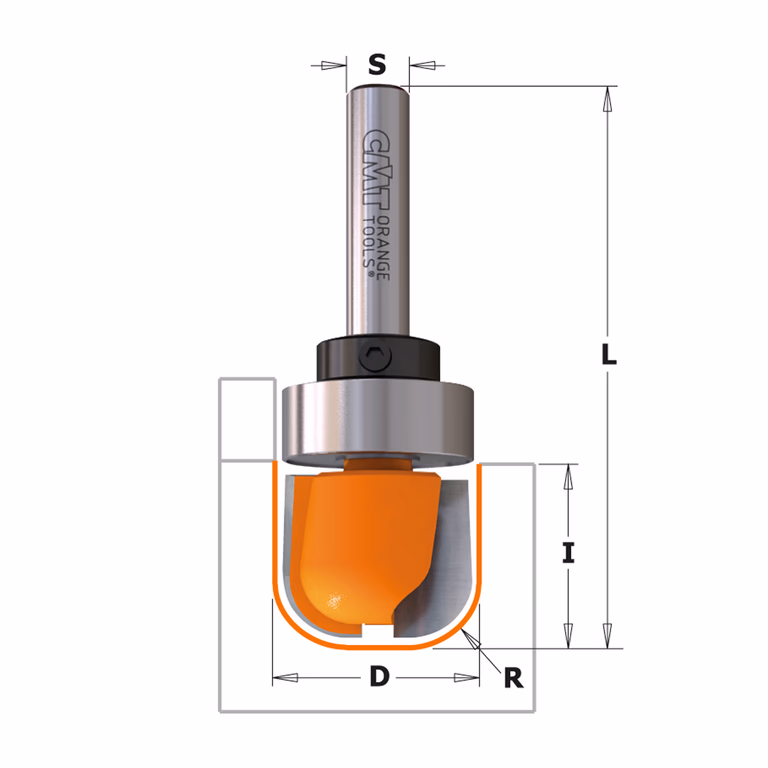 Kop-en schotelfrees, HW D=19mm S=1/2" L=60mm R=6,4mm · 851.501.11B