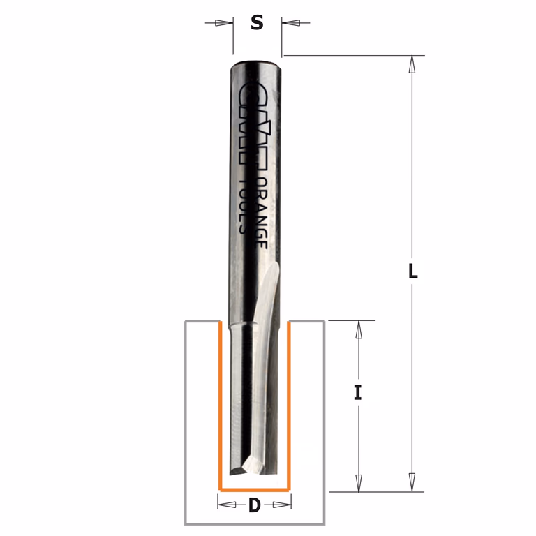 Rechte groeffrees, HWM D=10mm S=8mm L=60mm I=20mm