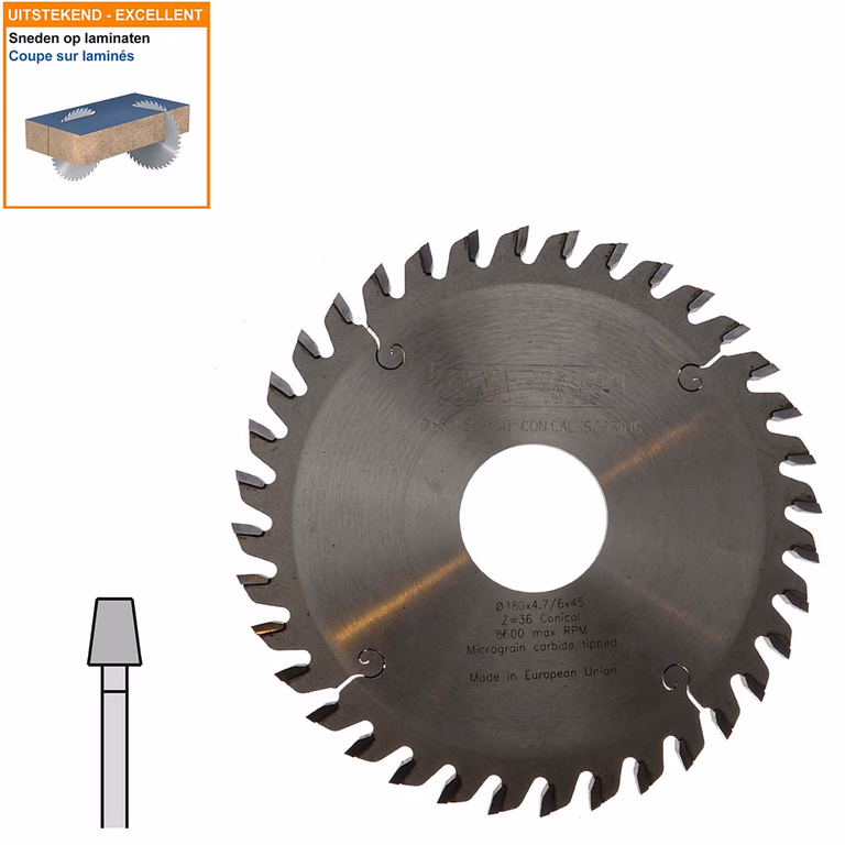 Conische voorritszaag met hardmetalen tanden D=180mm B=45mm P=3,2mm Z36