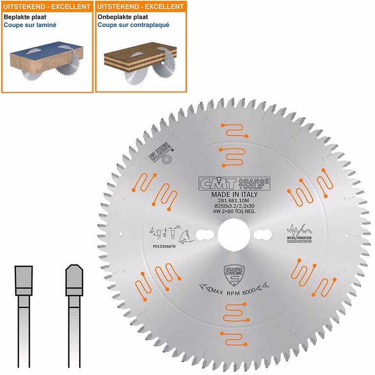 Geluidsarm zaag met chroom -coating zonder voorrits-unit D=250mm Z80