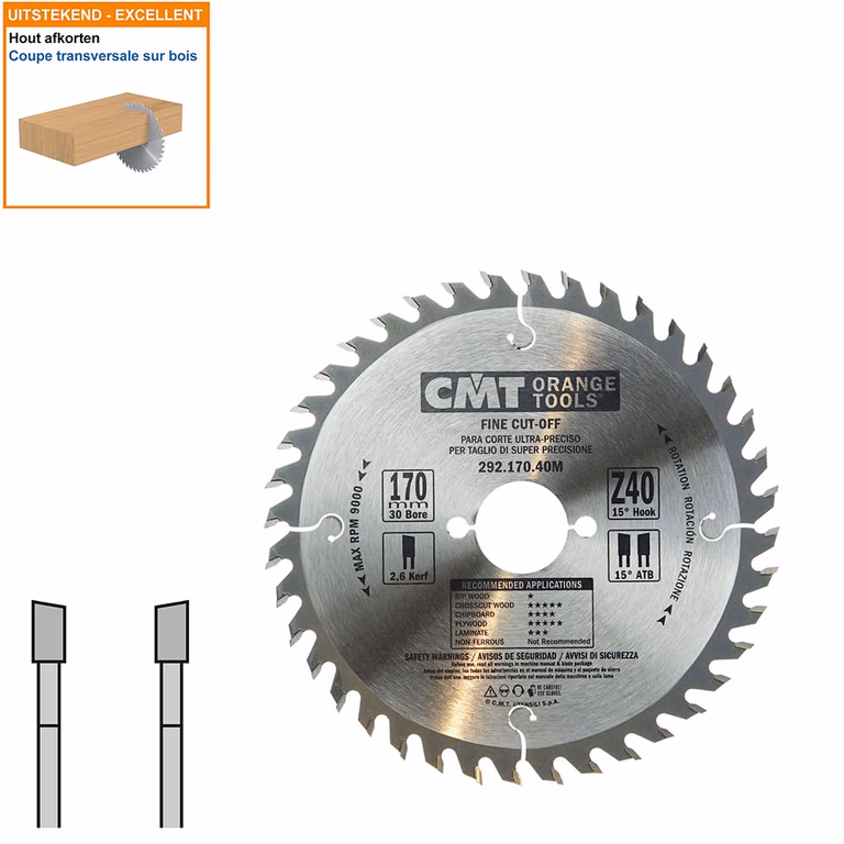 HW afkortcirkelzaag voor draagbare machines D=170mm B=30mm P=1,6mm Z40