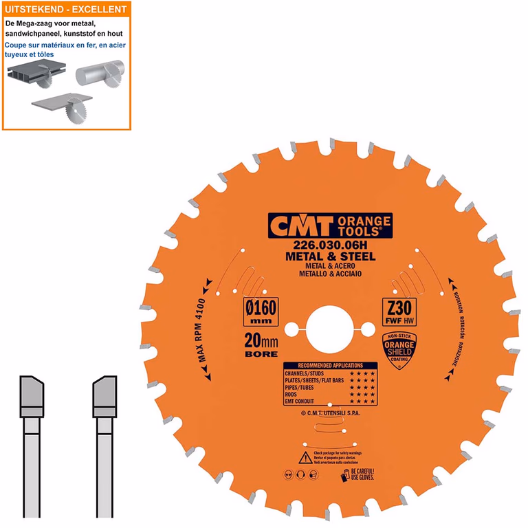 Multi-cirkelzaagblad met hardmetalen tanden D=160mm B=20mm K=2mm Z30