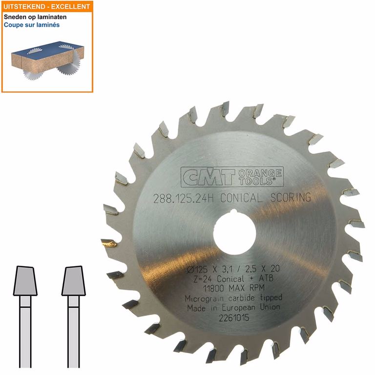 Conische voorritszaag met hardmetalen tanden D=125mm B=20mm P=2,5mm Z24 · 288.125.24H