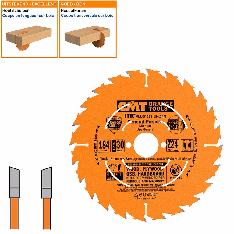 Dunne schulp-en afkortzaag met hardmetalen tanden D=184mm B=30mm K=1,7mm Z24