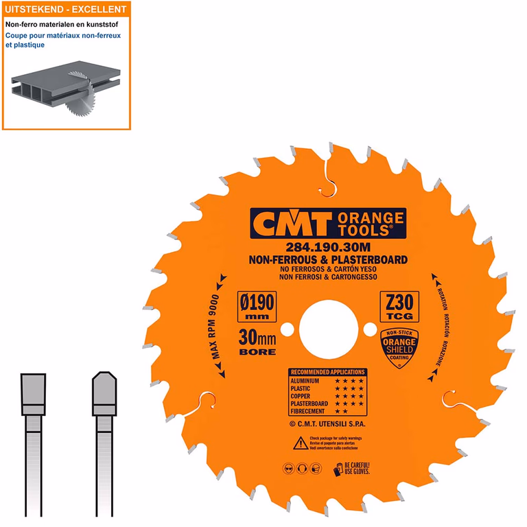Cirkelzaagblad voor non-ferro metalen (aluminium) D=190mm K=2,6mm P=2,2mm Z30