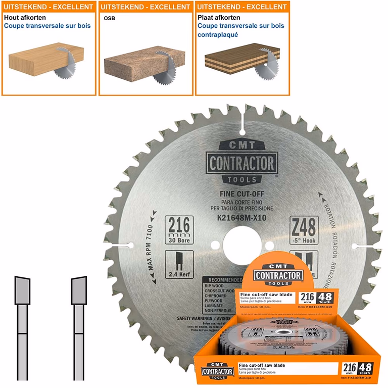 Universeel Contractor zaag met hardmetalen tanden D=216mm K=2,4mm P=1,6mm Z48 · K21648M-X10