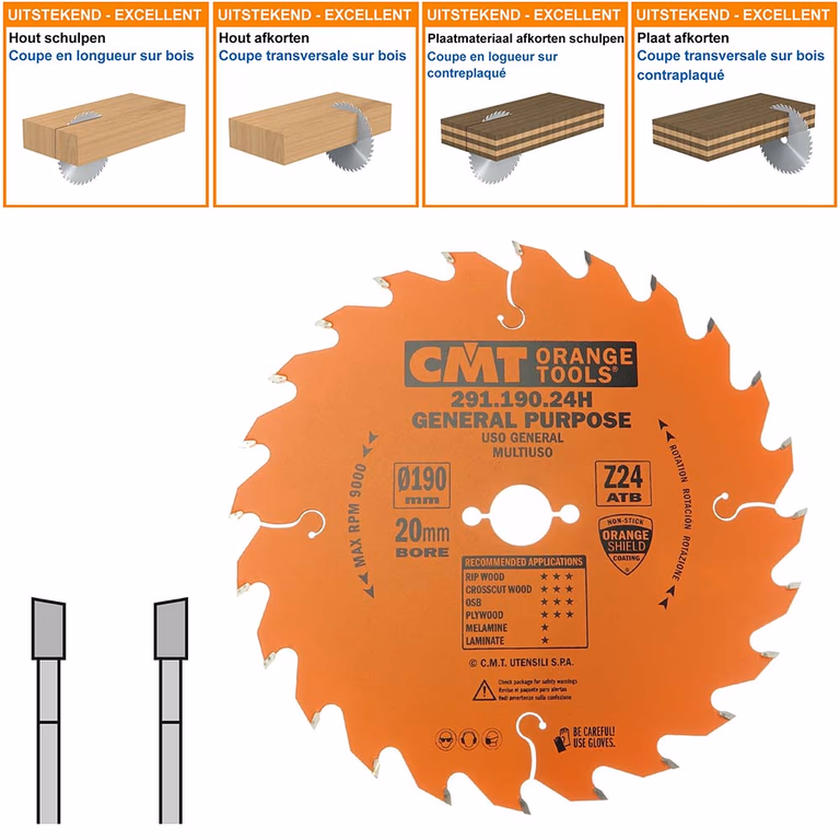 Universeel cirkelzaag voor draagbare machines D=190mm B=20mm K=2,6mm Z24