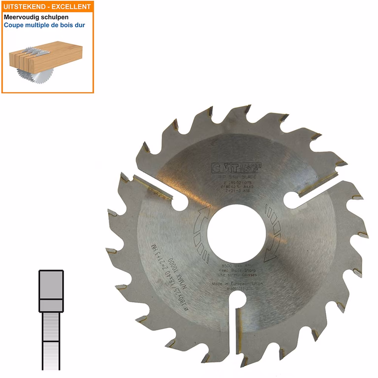 Meerbladzaag (dun) met ruimertanden D=180mm B=40mm K=2,5mm Z21