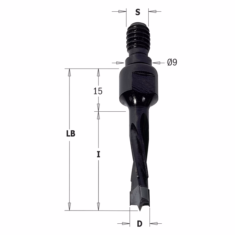 Drevelboor, links D=8mm L1=15mm I=30mm