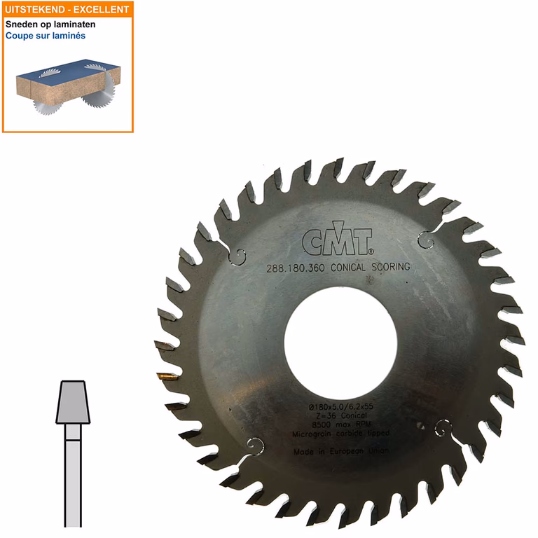 Conische voorritszaag met hardmetalen tanden D=180mm B=55mm P=3,5mm Z36