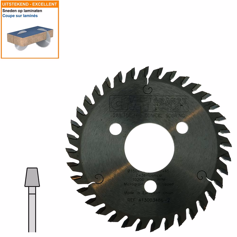 Conische voorritszaag met hardmetalen tanden D=150mm B=45mm P=3,2mm Z36