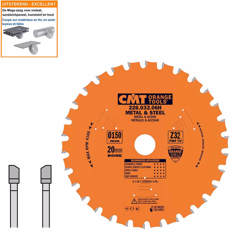 Multi-cirkelzaagblad met hardmetalen tanden D=150mm B=20mm K=1,6mm Z32