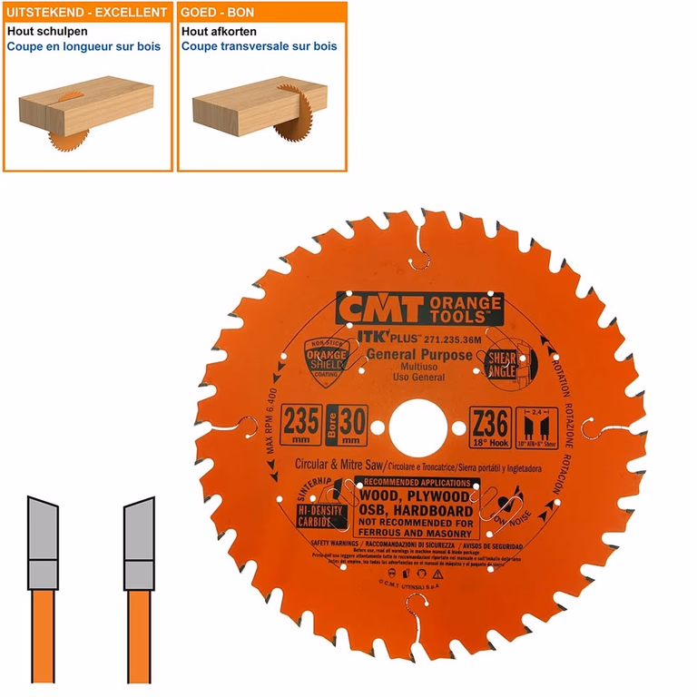 Dunne schulp-en afkortzaag met hardmetalen tanden D=235mm B=25mm K=2,4mm Z36