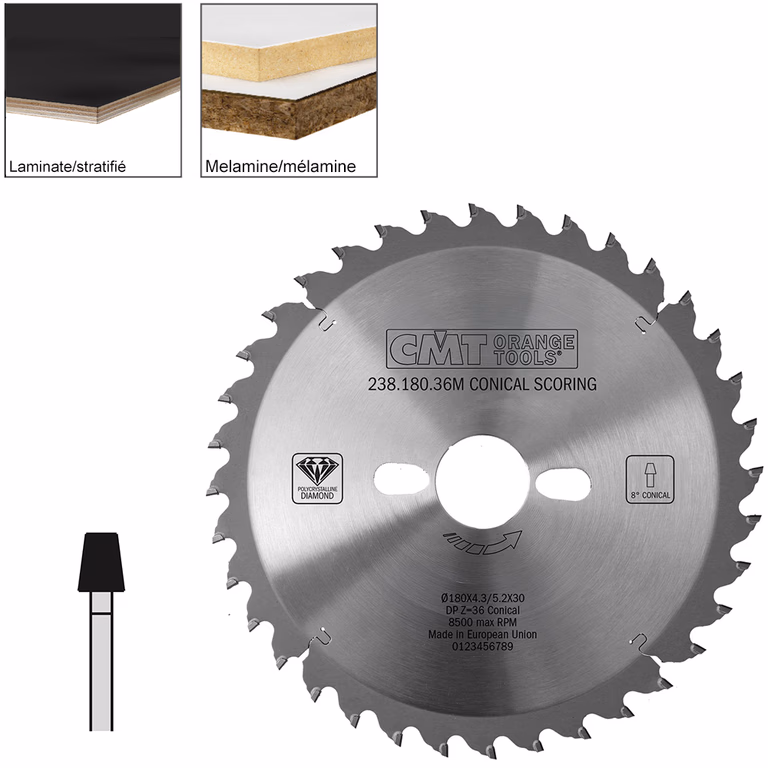 Conische voorritszaag met diamanten tanden D=180mm B=30mm Z36