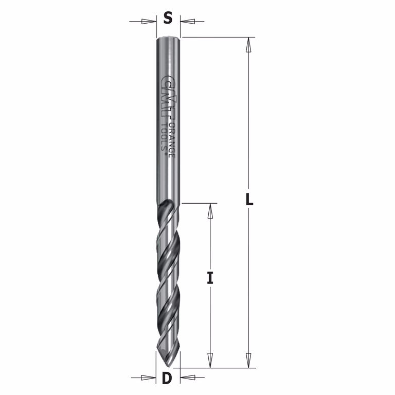 Doorgangsboor, V-punt 60° geslepen, rechts D=2,5mm S=2,5mm L=55mm