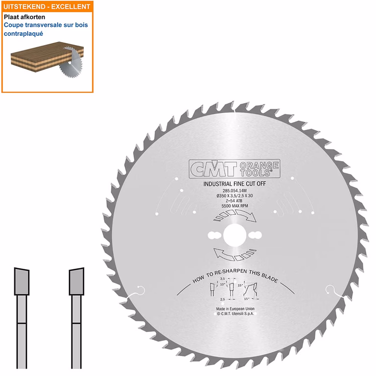 Afkortzaag met hardmetalen tanden geschikt voor hout D=350mm K=3,5mm P=2,5mm Z54 · 285.054.14M