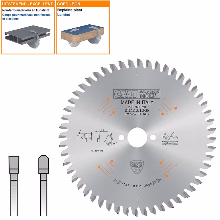 Cirkelzaag voor non-ferro metalen en harde materialen D=160mm K=2,2mm P=1,8mm Z52