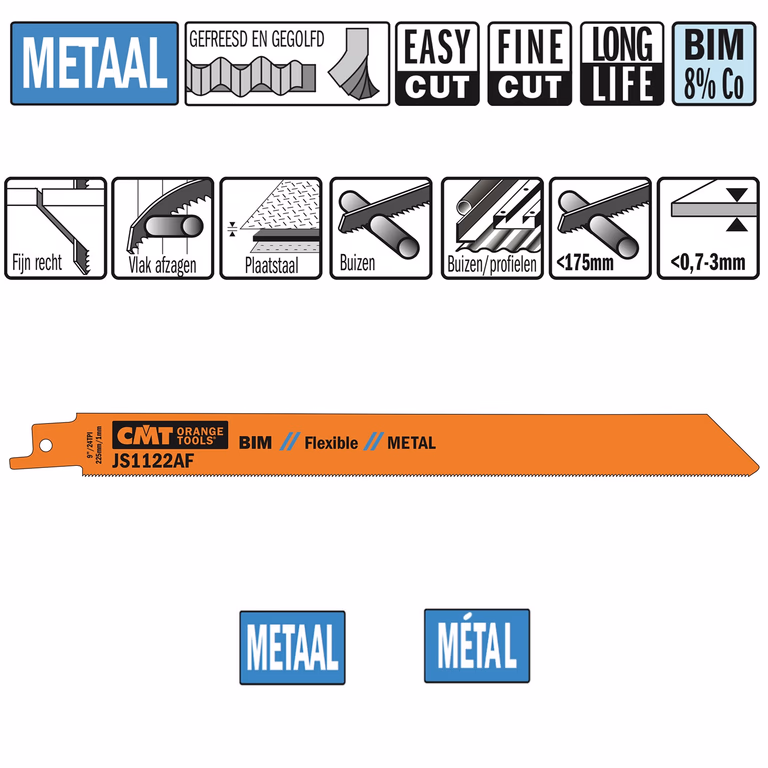 Reciprozaagblad Bi-metaal 225mm x 0,9 x 24TPI