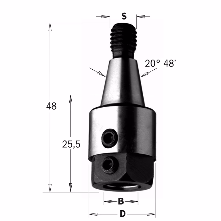 Boorhouder met centreerconus 20° 48', rechts D=19,5mm B=10mm