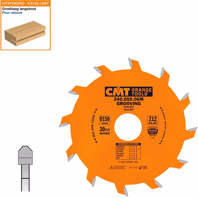 V-groefzaag met hardmetalen tanden in punt geslepen D=150mm K=5mm Z12 · 240.050.06M P-V