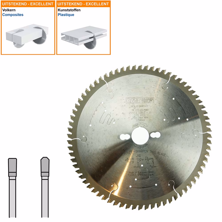 HW speciaalzaag voor plexiglas en kunststof D=250mm K=3,2mm P=2,5mm Z72