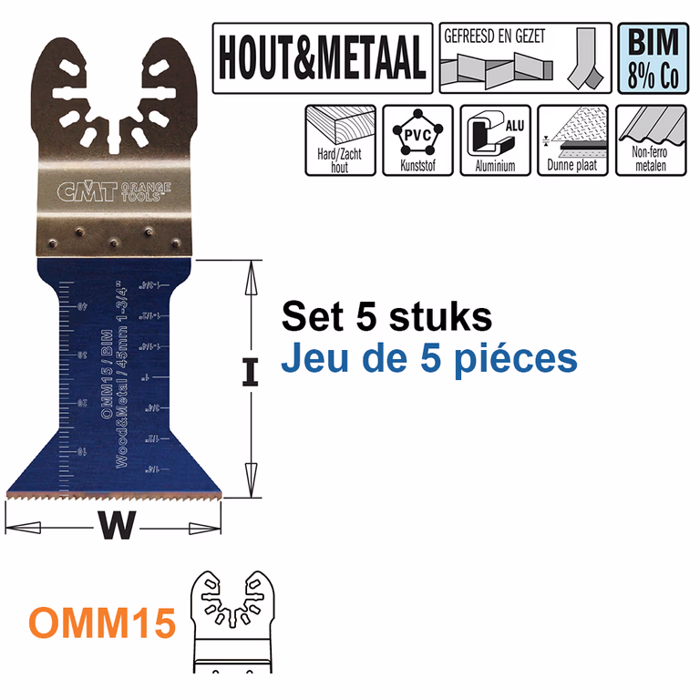Multitoolzaagblad voor hout en metaal, 15mm · OMM15-X5
