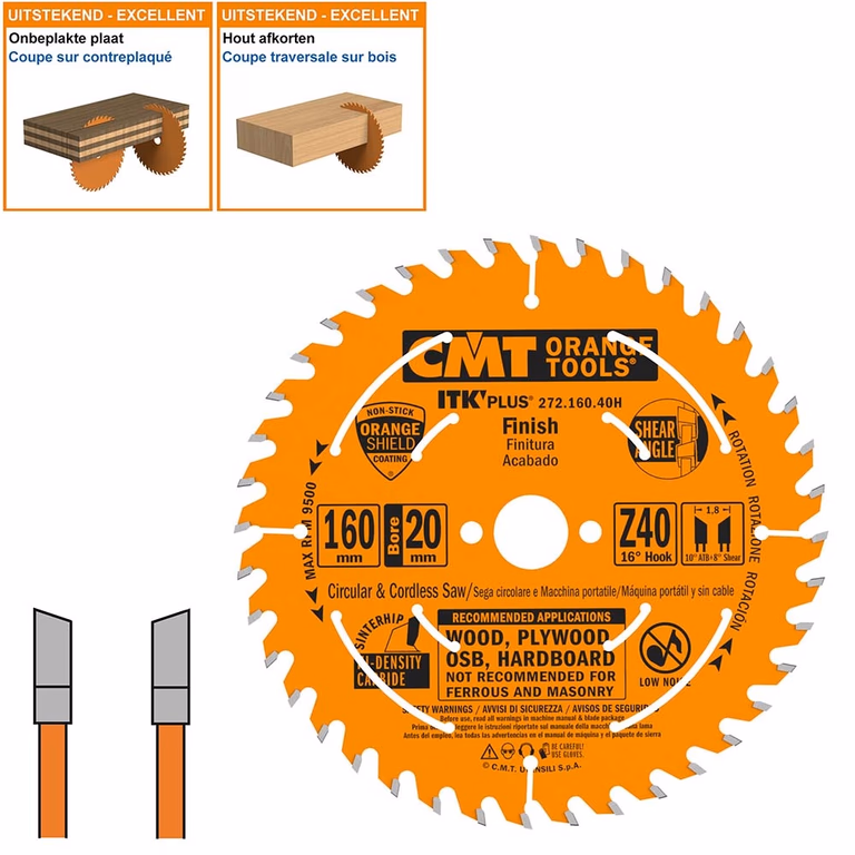 Dun universeel zaagblad met hardmetalen tanden D=160mm B=16mm K=1,8mm Z40