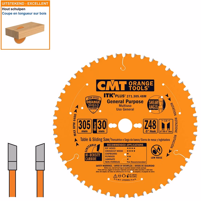 Dunne schulp-en afkortzaag met hardmetalen tanden D=305mm B=30mm K=2,6mm Z48