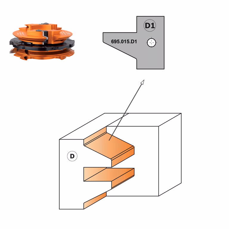 Profielmes voor 3-delige meubeldeurprofielfrees type D1 L=29,8mm K=2mm