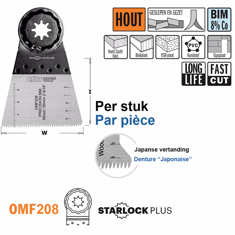 Multitoolzaagblad (Japanse vertanding) voor hout, 65mm I=50mm · OMF208-X1
