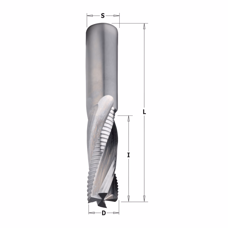 Gecombineerde positieve spiraal - en schrobfrees, HWM D=20mm S=20mm L=120mm I=60mm